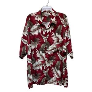 CAMPIA Floral Hawaiian Men’s Button Short Sleeve Down Shirt Color Red Size XXL